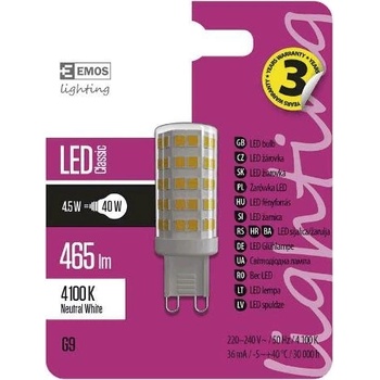 Emos LED žárovka Classic JC A++ 4,5W G9 neutrální bílá