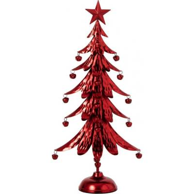 Červený veliký kovový stromek s rolničkami Christmas Tree XL – 25*13*78,5 cm - J-Line by Jolipa