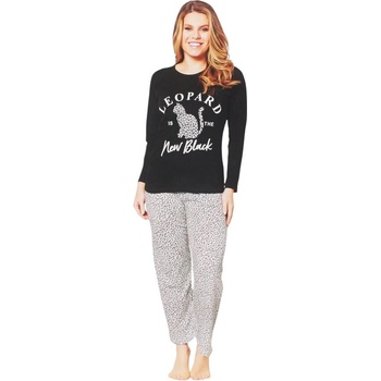 Дамска пижама в черно с леопардов десен
