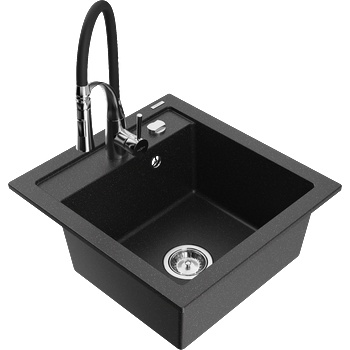 Mexen Vito гранитна мивка с 1 отделение с кухненски смесител Aster, черен/сребърен металик- 6503-73-73450-07 (6503-73-73450-07)