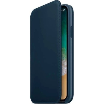 Apple Leather Folio Case - оригинален кожен (естествена кожа) калъф за iPhone X (космическо синьо)