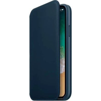 Apple Leather Folio Case - оригинален кожен (естествена кожа) калъф за iPhone X (космическо синьо)