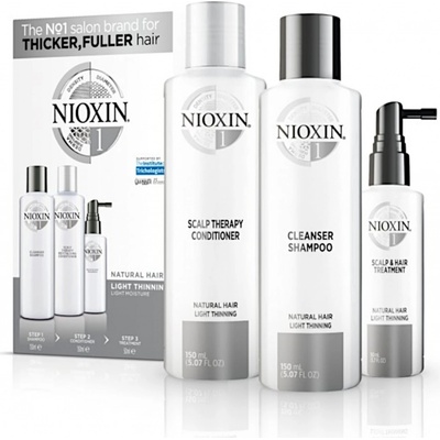 Nioxin System 1 Cleanser šampon 150 ml + System 1 Cleanser šampon 150 ml + System 1 Scalp Revitaliser kondicionér 50 ml System 1 Scalp Treatment Pro jemné a chemicky neošetřené vlasy dárková sada