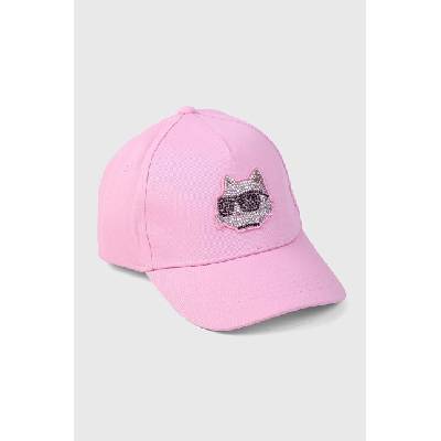 Karl Lagerfeld Детска памучна шапка с козирка Karl Lagerfeld в розово с апликация (Z30165.)