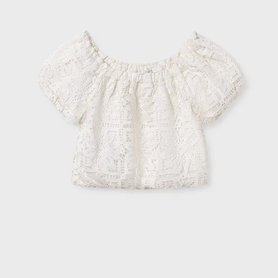 MAYORAL Къса блуза дантела в мръсно бяло за момиче Майорал