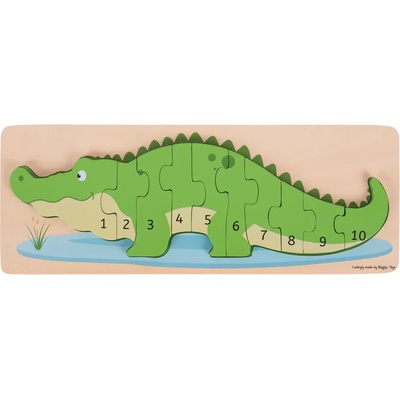 Bigjigs Toys Дървен пъзел с числа Bigjigs - Крокодил (BJ029)
