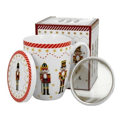 DUO Gift Porcelánový hrnček so sitkom a krytom Vianočný luskáčik 360 ml