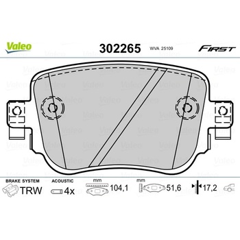 VALEO Sada brzdových platničiek kotúčovej brzdy 302265