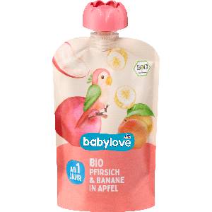 babylove Био Плодово пюре от ябълки, праскови и банани, пастьоризирано, 1+г, 10 (1500486)