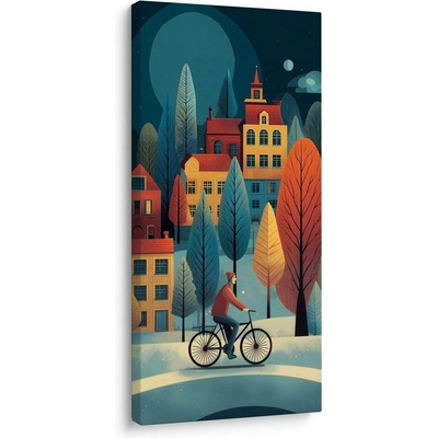 Obraz cyklista v zimním městě - 30x60