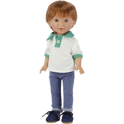Vestida de Azul Realistická chlapeček Paul v bílé polokošili se zeleným límečkem a lemováním Pau 33 cm