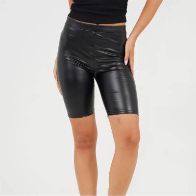 Brave Soul Womens Black Faux Leather Cycling Short - Black