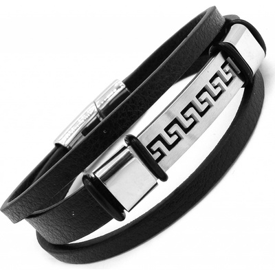 Steel Jewelry náramek pánský černý kožený s kombinací chirurgické oceli NR231031