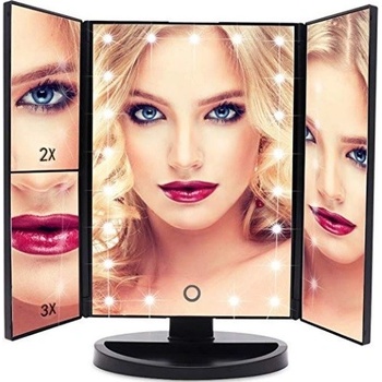 Bezdoteku Třípanelové kosmetické make-up zrcátko zvětšovací LED černé