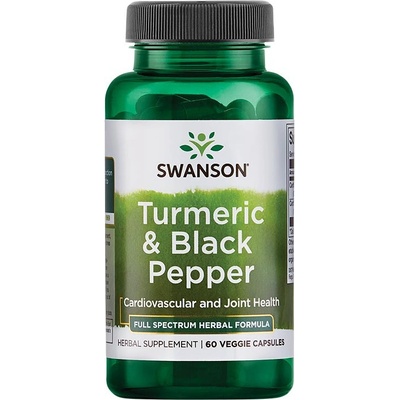 Swanson Turmeric & Black Pepper Kurkuma a černý pepř 60 rostlinných kapslí