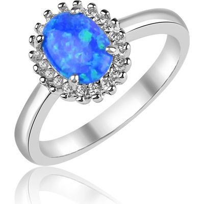 Meucci Stříbrný prsten s modrým oválným opálem a zirkony SS379R