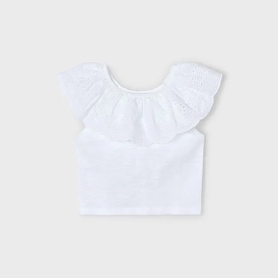 MAYORAL Тениска къс ръкав комбинирана бял цвят за мини момиче Майорал