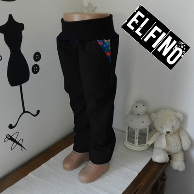 Dětské softshellové kalhoty HASIČI a POLICIE s kapsami s fleecem černé