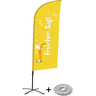 Jansen Display Kompletní sada reklamní vlajky ve tvaru křídla, Čerstvý džus, německy Křížová Základna, 1273 x 3030 mm