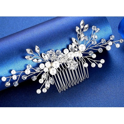 Camerazar Elegantní Stříbrný Svatební Hřeben s Křišťálovou Květinou a Perleťovou Ozdobou, 18 cm x 6 cm – Zboží Dáma