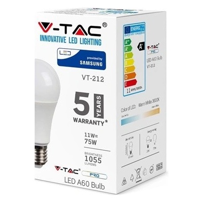 V-TAC LED žárovka E27 11W 75W SAMSUNG CHIP denní bílá