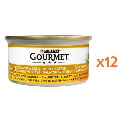 GOURMET Gold kúsky v omáčke s kuracím mäsom a pečeňou 12x 85 g