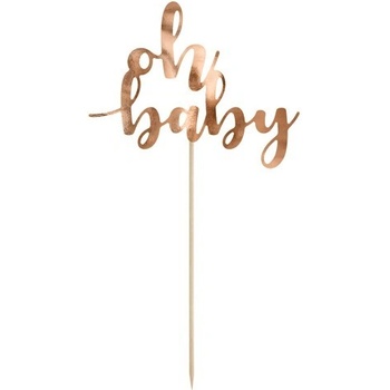 Party Deco Топер За Торта - "Oh Baby", Розово Злато, 25 см