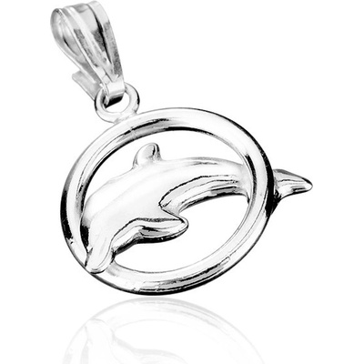 Šperky eshop Stříbrný přívěsek 925 delfín skákající skrz obruč AB7.04