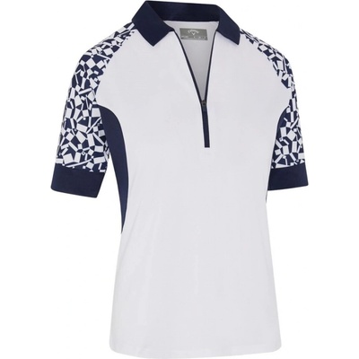Callaway Two-Tone Geo 1/2 Sleeve Zip Womens Polo Brilliant white
