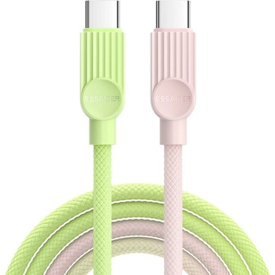 Essager ES-X73 opletaný nabíjací a dátový USB-C na USB-C 2m zeleno-ružový