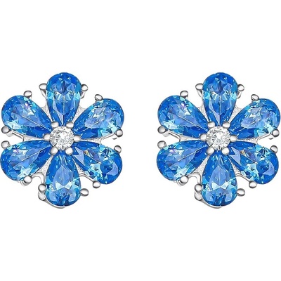 CRYSTalp Kytičkové náušnice s modrými kryštálmi Flower Kiss 42288.AQU.R