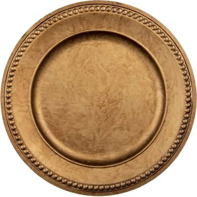 Clayre & Eef Zlato-hnědý plastový talíř s dekorem - Ø 33*2 cm