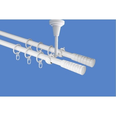 OK-GarnýžeCZ Garnýž kovová dvouřadá 16mm Torino double bílá 140 cm do stropu / kroužky s háčkem