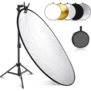 NEEWER 110cm light reflector set, 5 in 1 foldable round reflector (translucent/silver/gold/white/black) with clamp, mounting adapter and 53-110cm stand, for low angle children's photography - 10101016 (10101