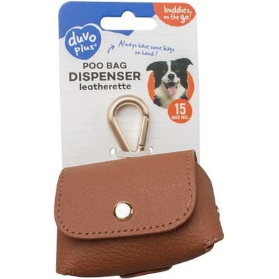 DUVO+ Kožený zásobník na sáčky včetně 15 sáčků - 6,5 x 8,5 x 9 cm