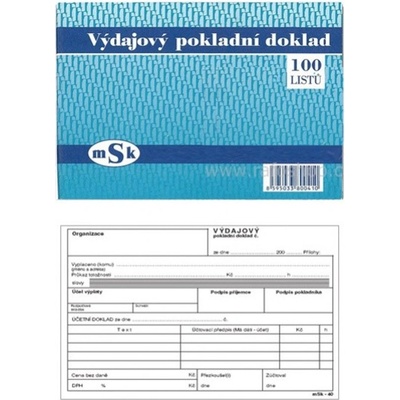 MSK 40 Výdajový pokladní doklad MSK - A6 / nečíslovaný 100 listů