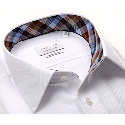 Eterna Modern Fit Twill košile s diagonální strukturou a barevným vnitřním límcem a manžetou bílá