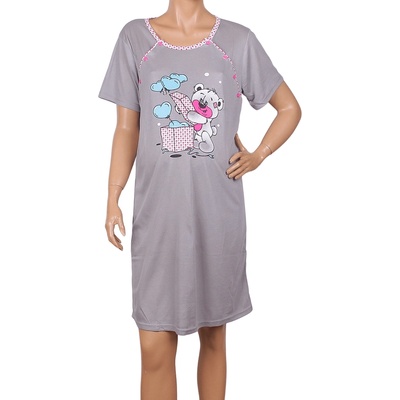 Нощница в сиво за кърмачки с мече и кант на точки