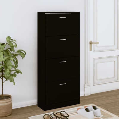 vidaXL Шкаф за обувки, черен, 63x24x147 см, инженерно дърво (342544)