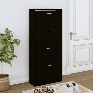 vidaXL Шкаф за обувки, черен, 63x24x147 см, инженерно дърво (342544)