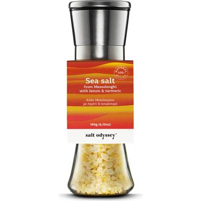Grécka soľ Salt Odyssey citrónová s kurkumou hrubá doplňovací nerezový mlynček 190g