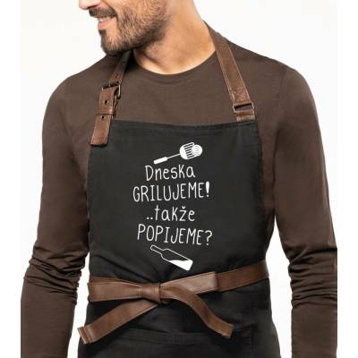 Kariban HobbyTriko Zástěra na grilování EXCLUSIVE Dneska grilujeme! ..takže popijeme? Černošedá