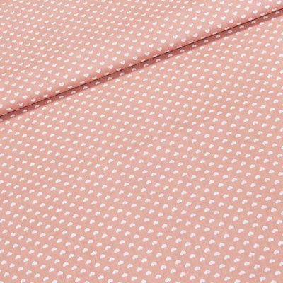 TextilCentrum.cz Bavlněné plátno 303000/4, bílá srdíčka na starorůžové, š.140cm (látka v metráži)