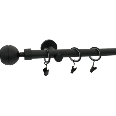 KovovégarnýžeCZ Smola modern 19 mm Jednořadá Kroužky s háčky černá matná 140 cm
