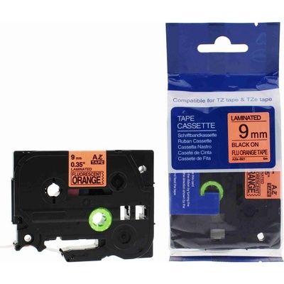 Compatible Съвместима лента с Brother TZ-B21/TZe-B21, сигнал 9mm x 8m, черен печат/портокал. база (TZeB21)