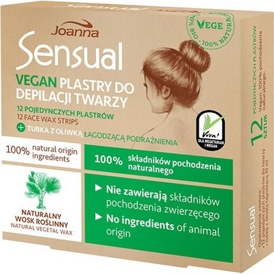 Joanna Sensual Vegan depilačné pásiky na tvár pre citlivú pleť 12 ks