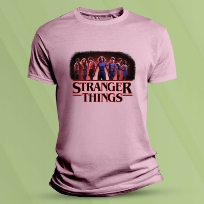 Sandratex Dětské tričko s potiskem Stranger Things Parta z Hawkins Růžová