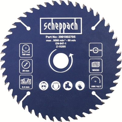 Scheppach 3901802705 Pílový kotúč 160/20mm, 48z pre Divar 55 / PL 55