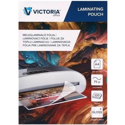 Laminovacia fólia, laminovateľná za tepla, 75 mikr., A4, lesklá, VICTORIA OFFICE 100ks