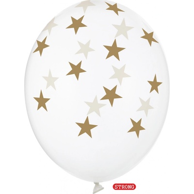 Balónek čirý se zlatými hvězdami 30 cm strong